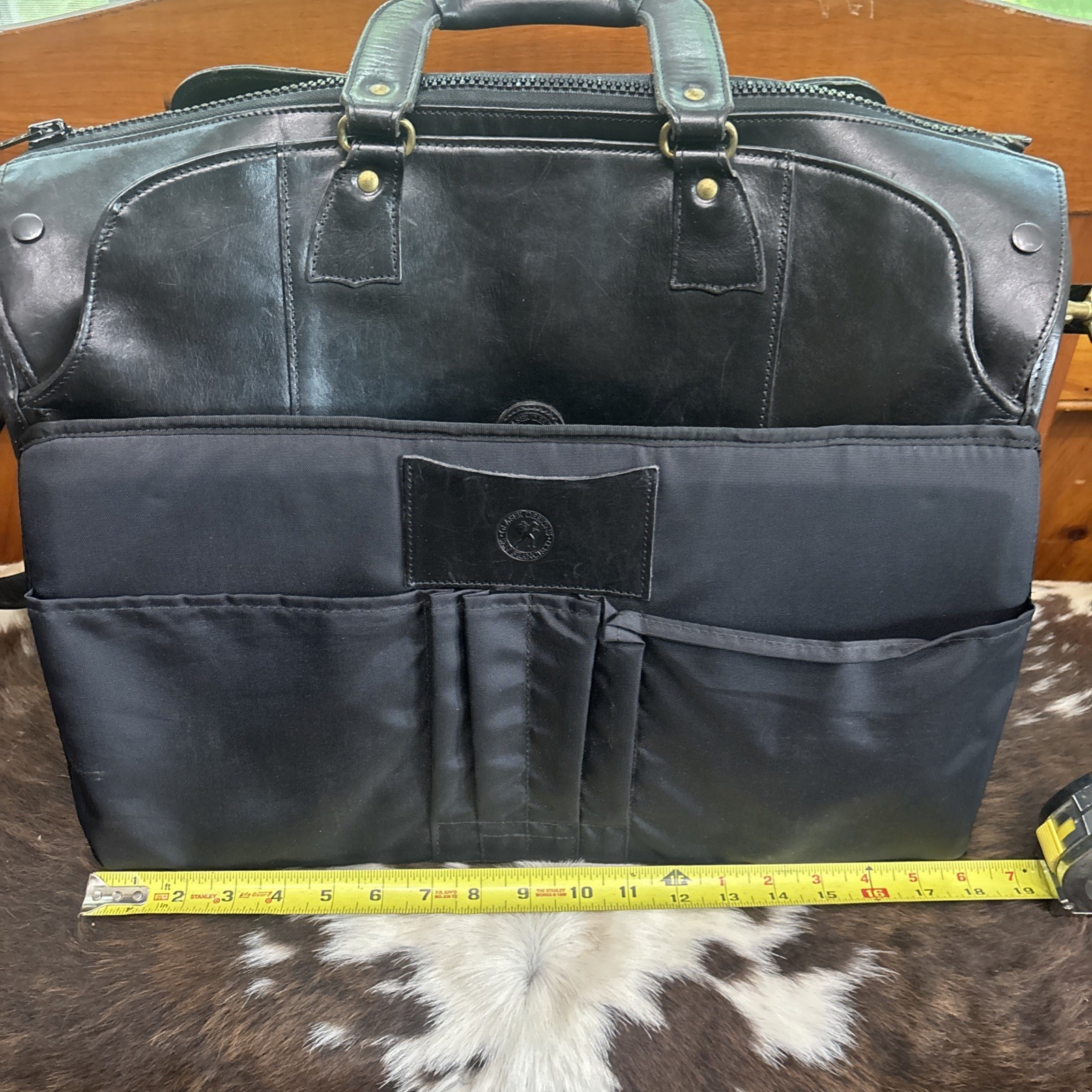 Glaser Designs Black Leather Litigation Briefcase Bag w/Strap & Insert 19” EC!