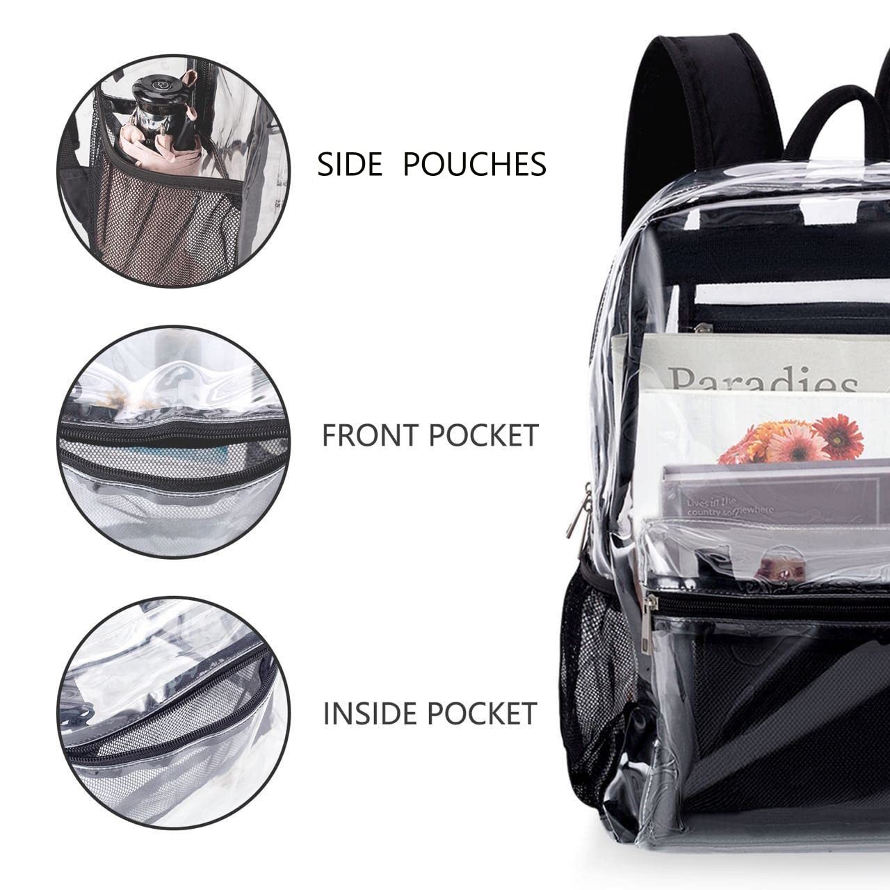 KekeIntl Clear Backpack Heavy Duty PVC Clear Backpack, 40lbsBlack