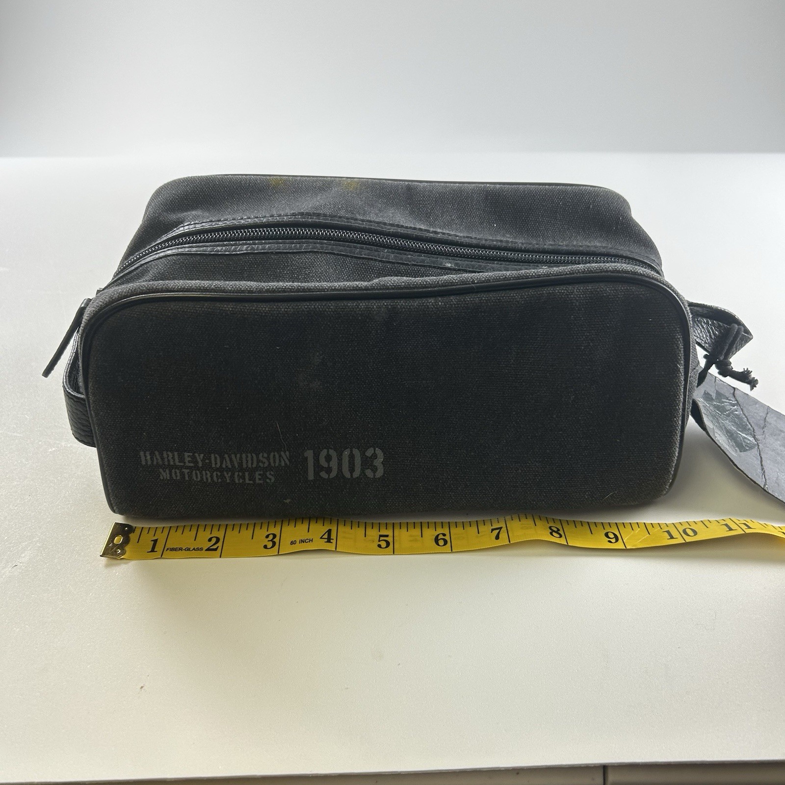 Harley Davidson Men’s Durable Cotton Fabric Canvas Shaving Kit Bag Gray NEW