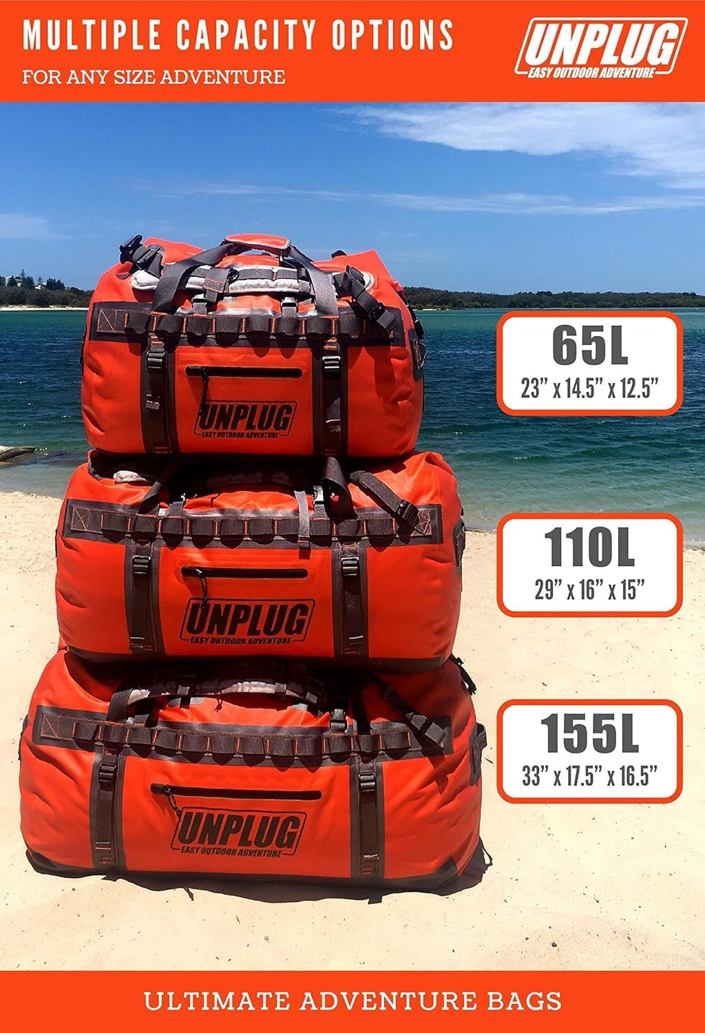 UNPLUG Ultimate Adventure | 1680D Heavy Duty Waterproof Bag | Large Travel Bag W