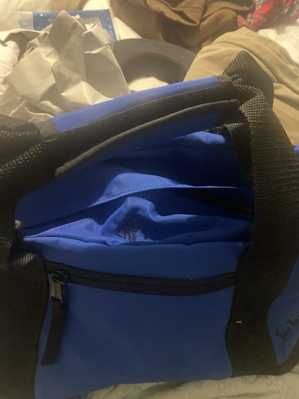 LL Bean Adventure Mens Blue Black Polyester Duffle Bag Hiking Outdoor Vtg Travel