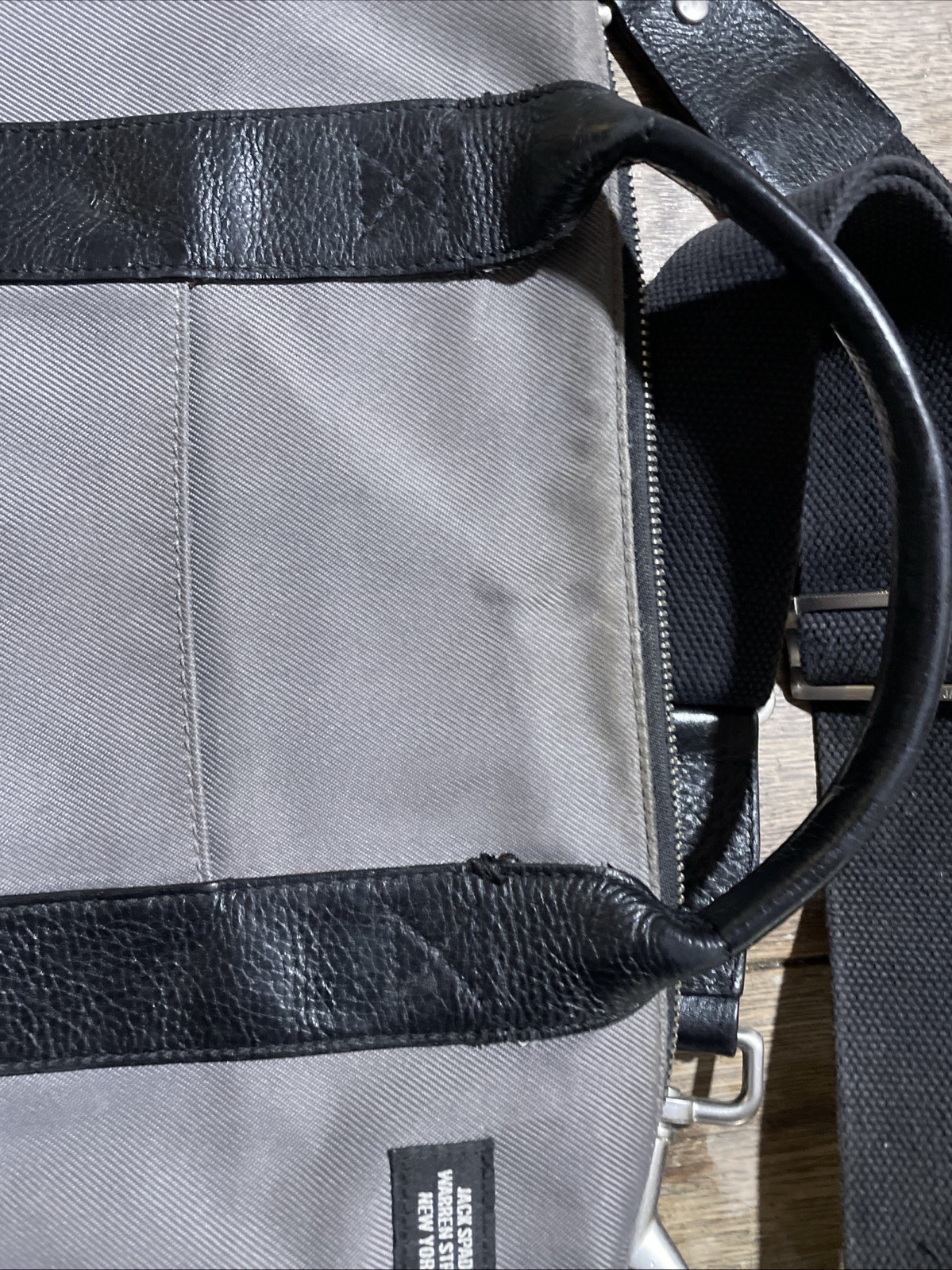 JACK SPADE Warren Street NY Black Gray Cognac Leather Laptop Messenger Bag Nice!