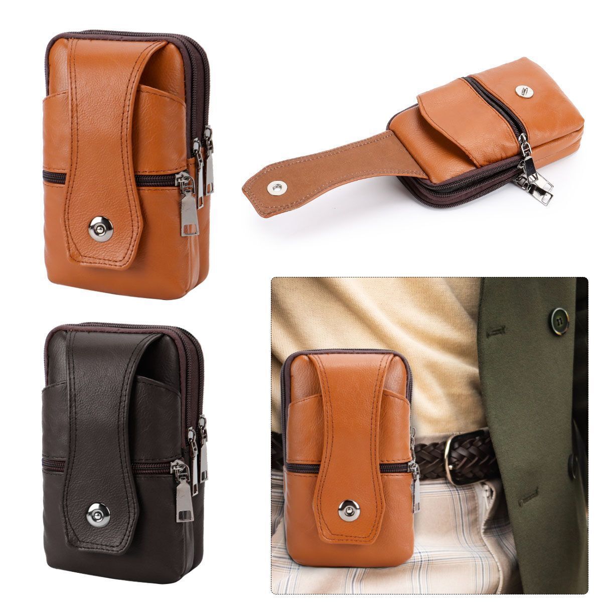 Men Leather Phone Pouch Belt Bag Shoulder Fashion Crossbody Waist Pack Handbag