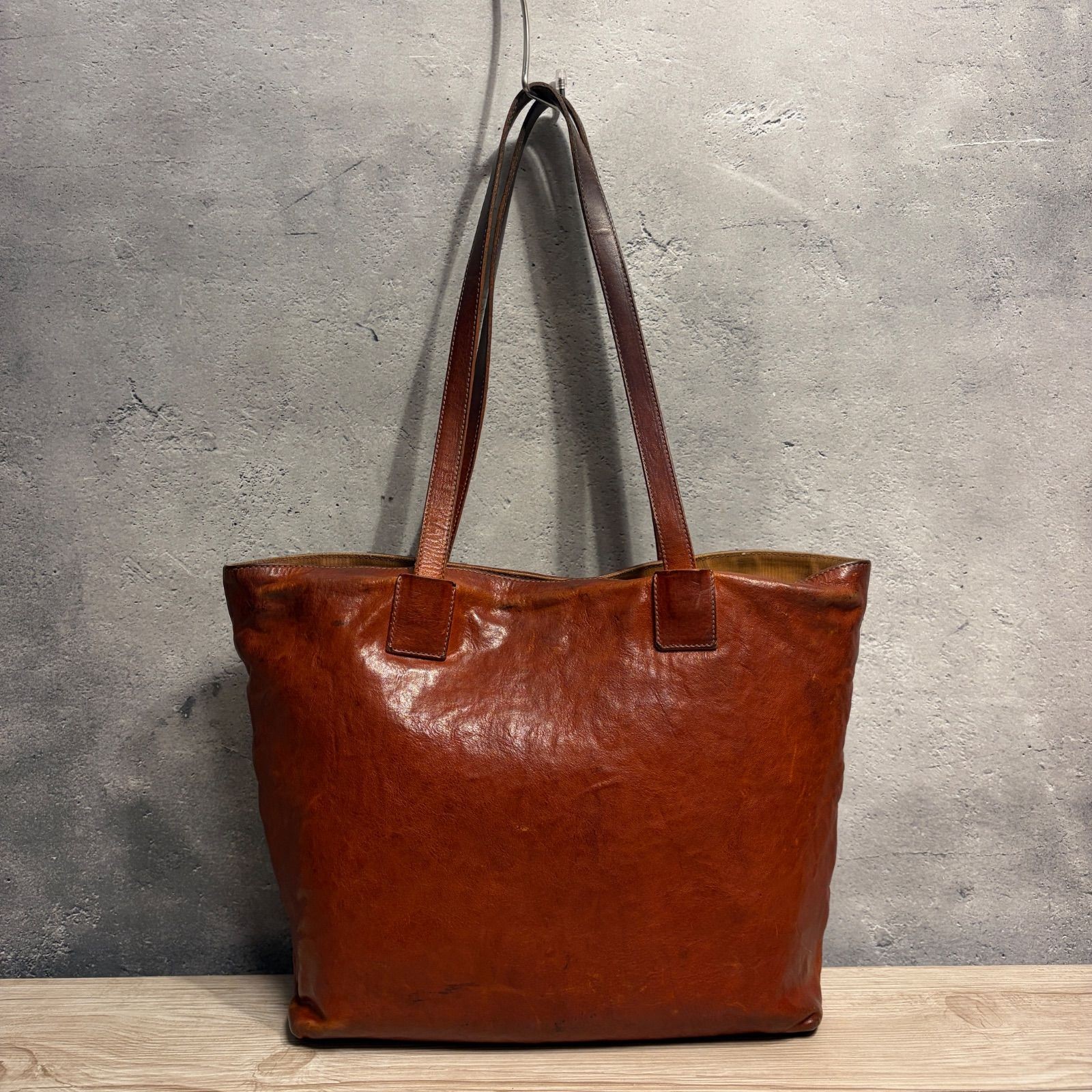 IL BISONTE Leather Tote Bag Brown Genuine Leather Shoulder Bag 26×28cm