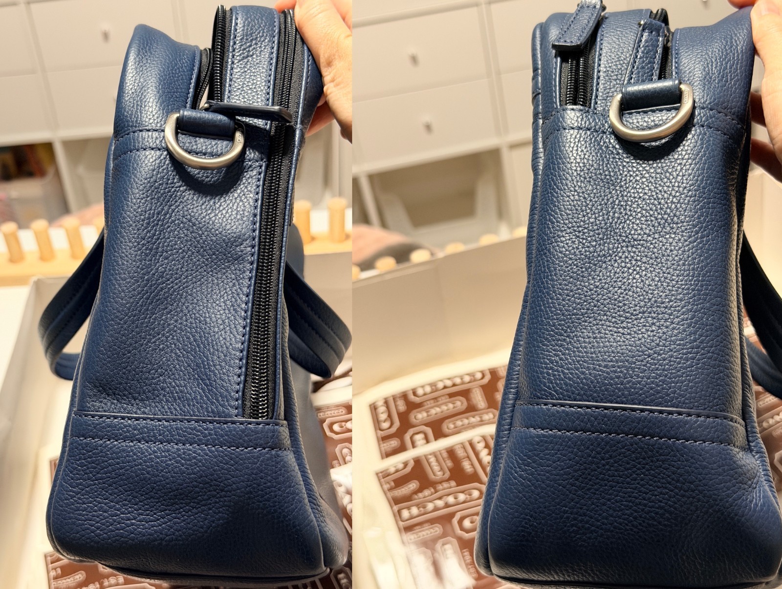 COACH Briefcase Business Bag Navy Blue Leather F70366 Transatlantic Commuter