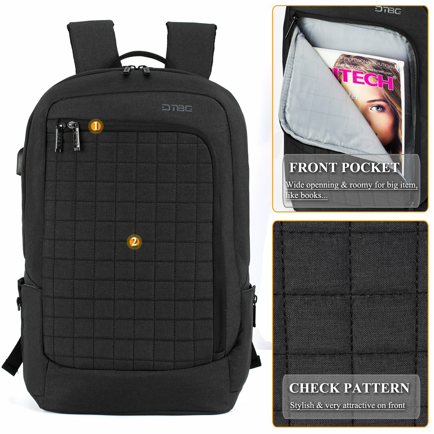 Sac à dos pour ordinateur portable 43,9 cm avec port de chargement USB, Dtbg