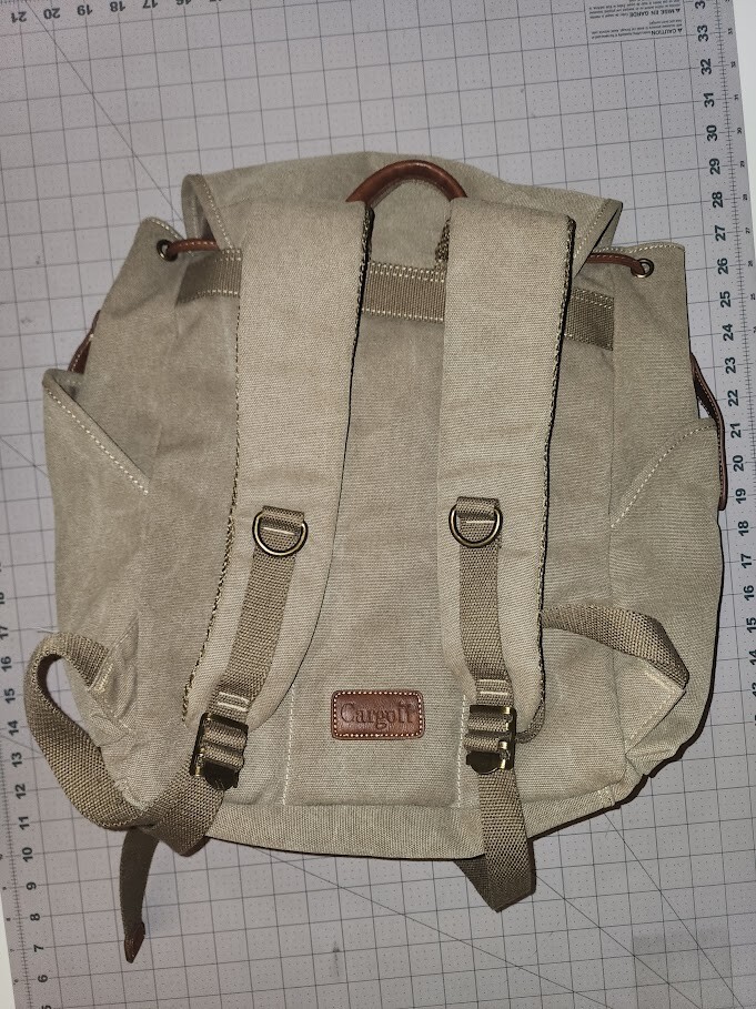 Cargo It Large Beige Canvas Backpack with pockets Leather straps – New Other