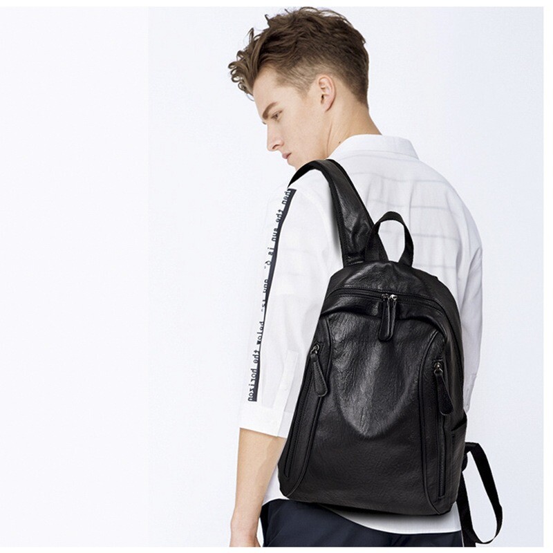 Men’s Large Capacity Leather Backpack, Soft Leather Travel Work Bag Leisure Bag