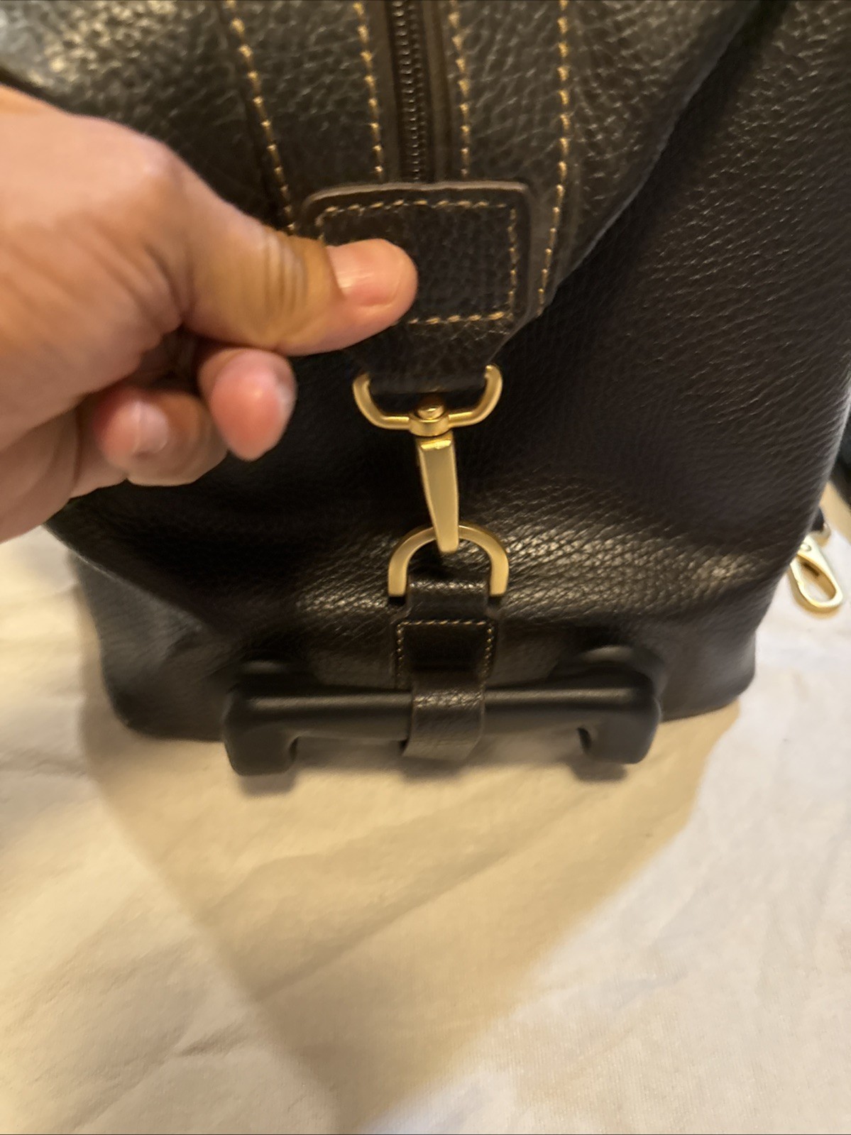 Brooks Brothers Brown Pebble Leather Duffel Bag Weekender Travel Carry On Strap