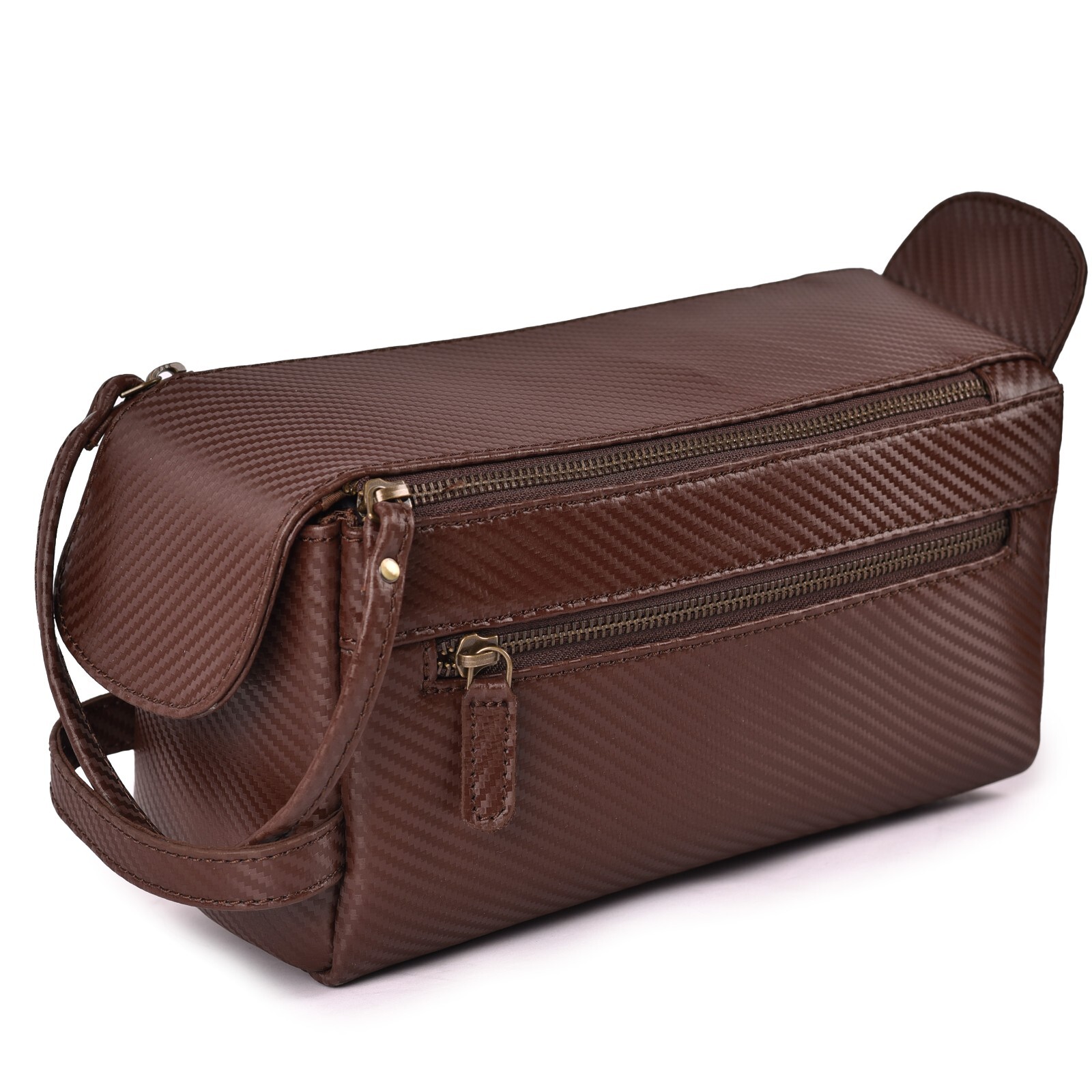Premium Carbon Leather Travel Toiletry Bag Large Compact Dopp Kit for Men Women