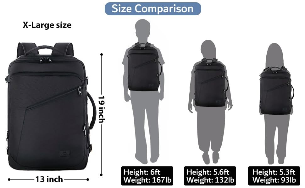 Extra Large Expandable Travel Backpack, Water Resistant Carry-On Bag, 40L, Light