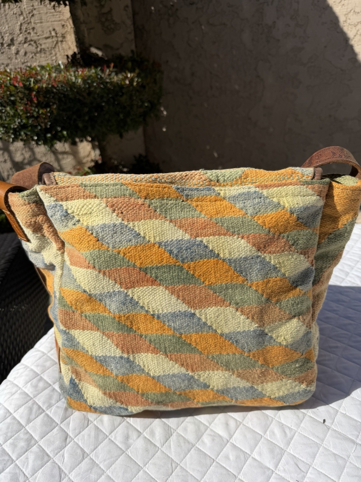 Will Leather Goods Dhurrie Tooled Messenger Bag Native American Woven Southwest