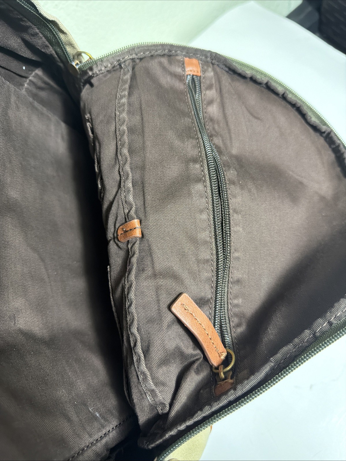 Fossil Estate Canvas Leather Backpack Beige Brown Stained 16x10x5