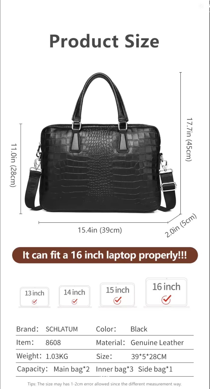 Luxury Genuine Leather Crocodile Grain Briefcases Hard For Men 15.6 Inch Laptop