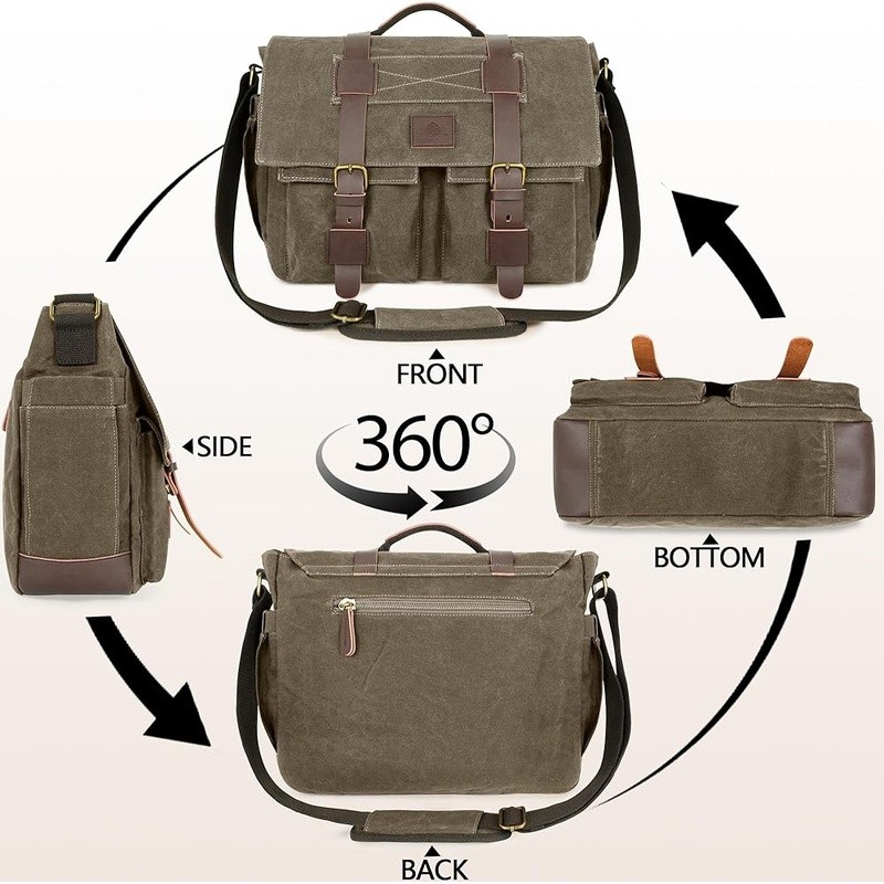 Water-resistant Durable Messenger Bag Laptop Vintage Canvas Adjustable Strap New