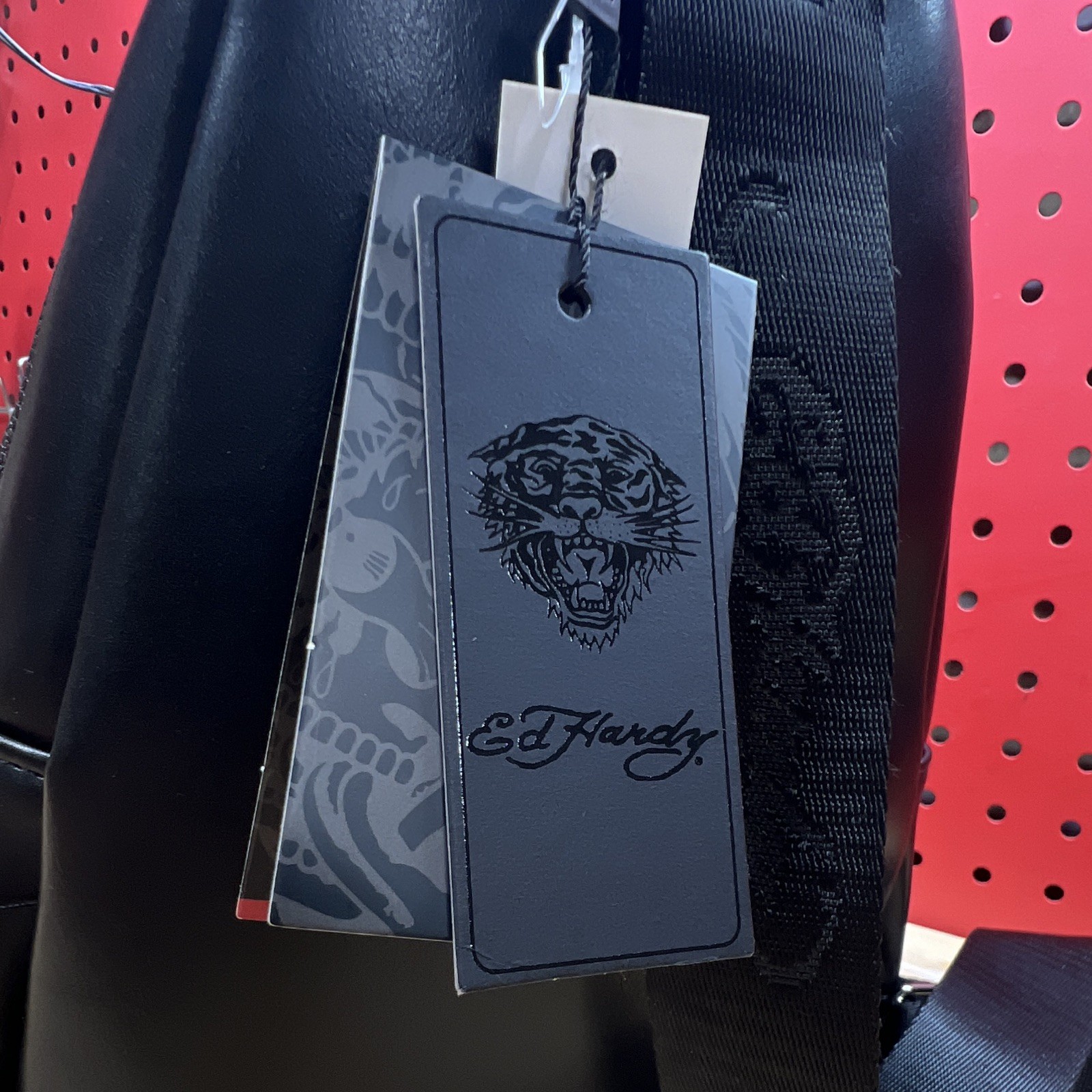 Ed Hardy Black Tiger Embossed Crossbody Bag, Small, Zip, Adjustable Strap