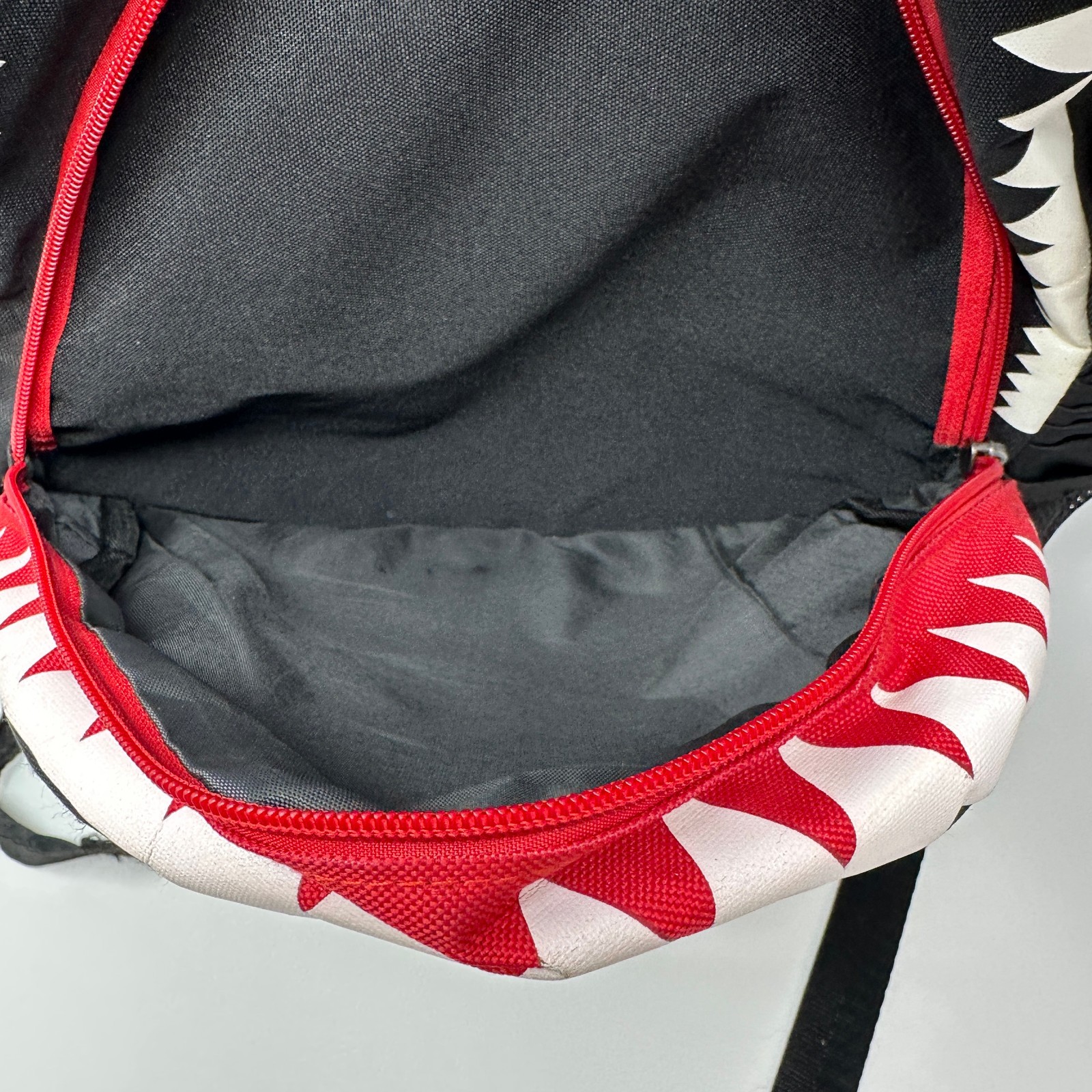 Shark Mouth Backpack Black Red Teeth Print USB Charging Port Laptop School Bag
