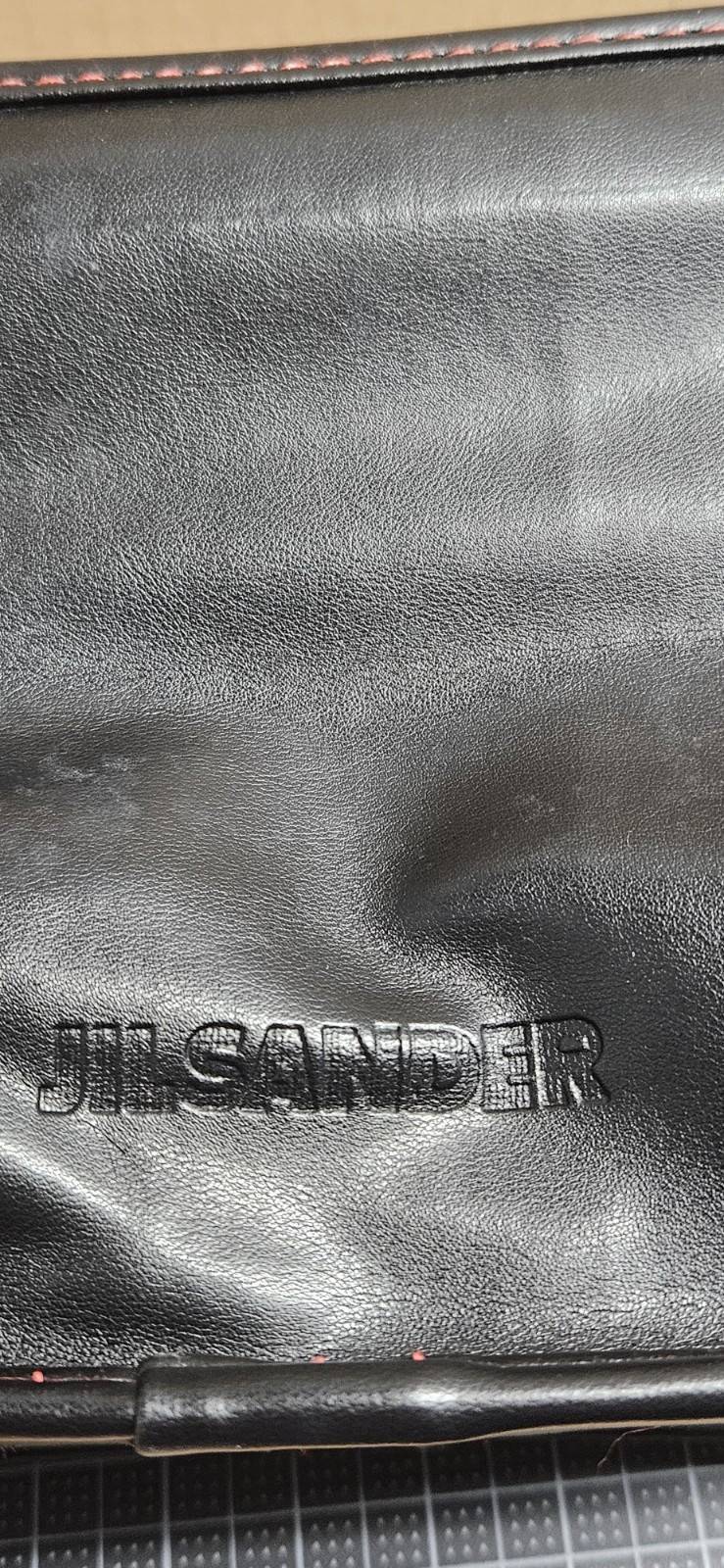 JIL SANDER Black leather metal framed hinged corners men’s toiletry bag