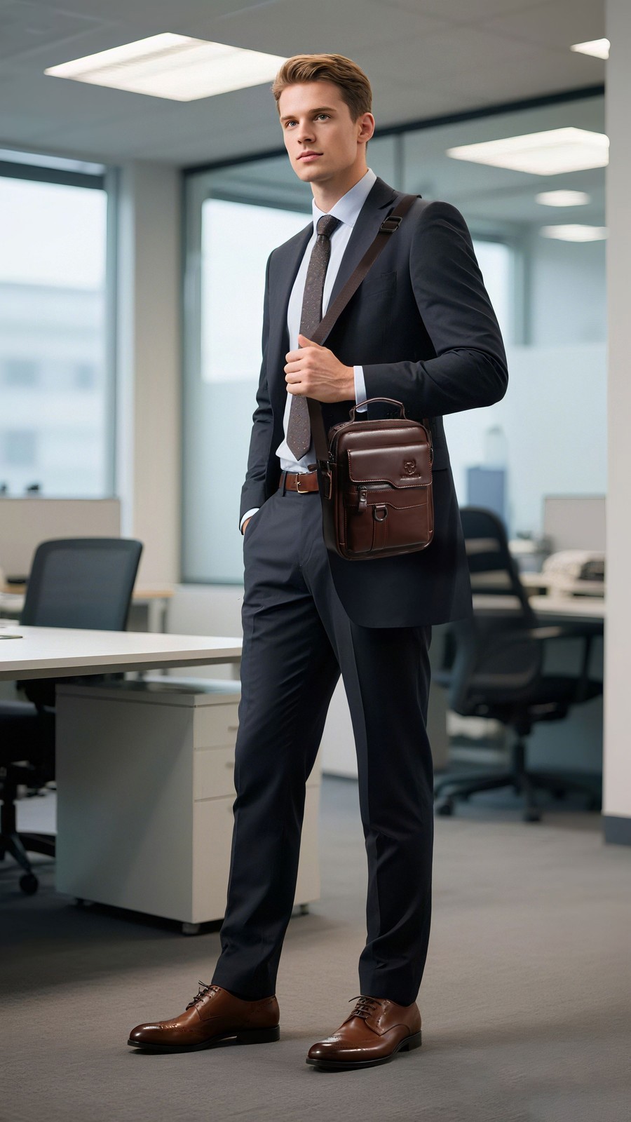 LEBULLBRO Mens Leather Shoulder Bag Medium Business Sling Bag Crossbody Bags M