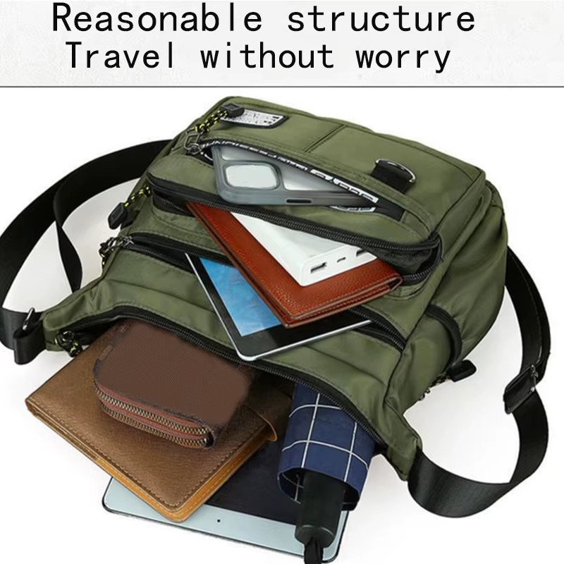 Men’S Cross-Body Bag with Multi-Layered Pockets, Adjustable Shoulder Strap, Busi