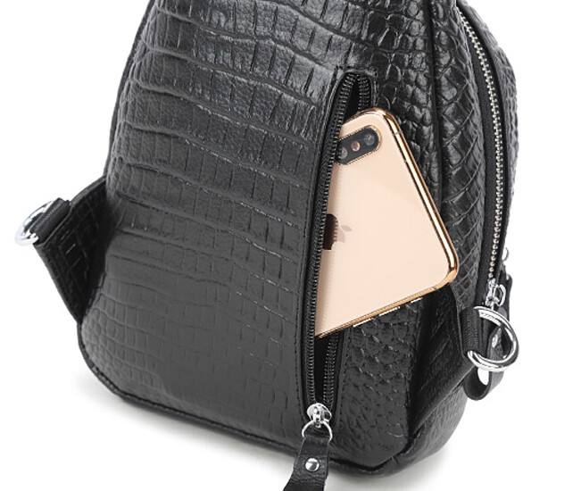 Genuine Leather Sling Backpack, Crocodile Pattern Men‘s Crossbody Shoulder Bag