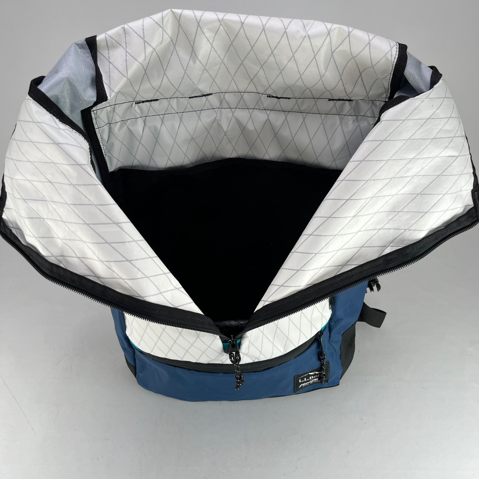 LL Bean X Flowfold Backpack Center Zip Lightweight Recycled Polyester Navy White