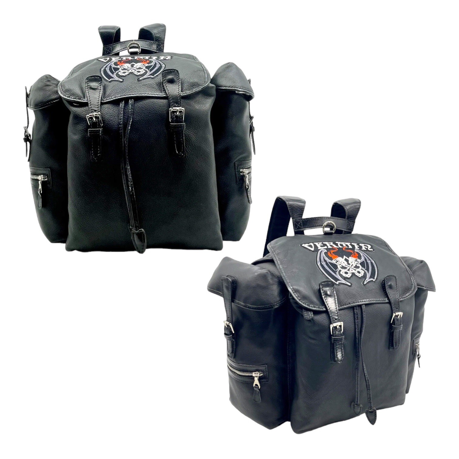 Vintage MULHOLLAND XL Leather Backpack Daypack Bag Travel Biker Motorcycle BLACK