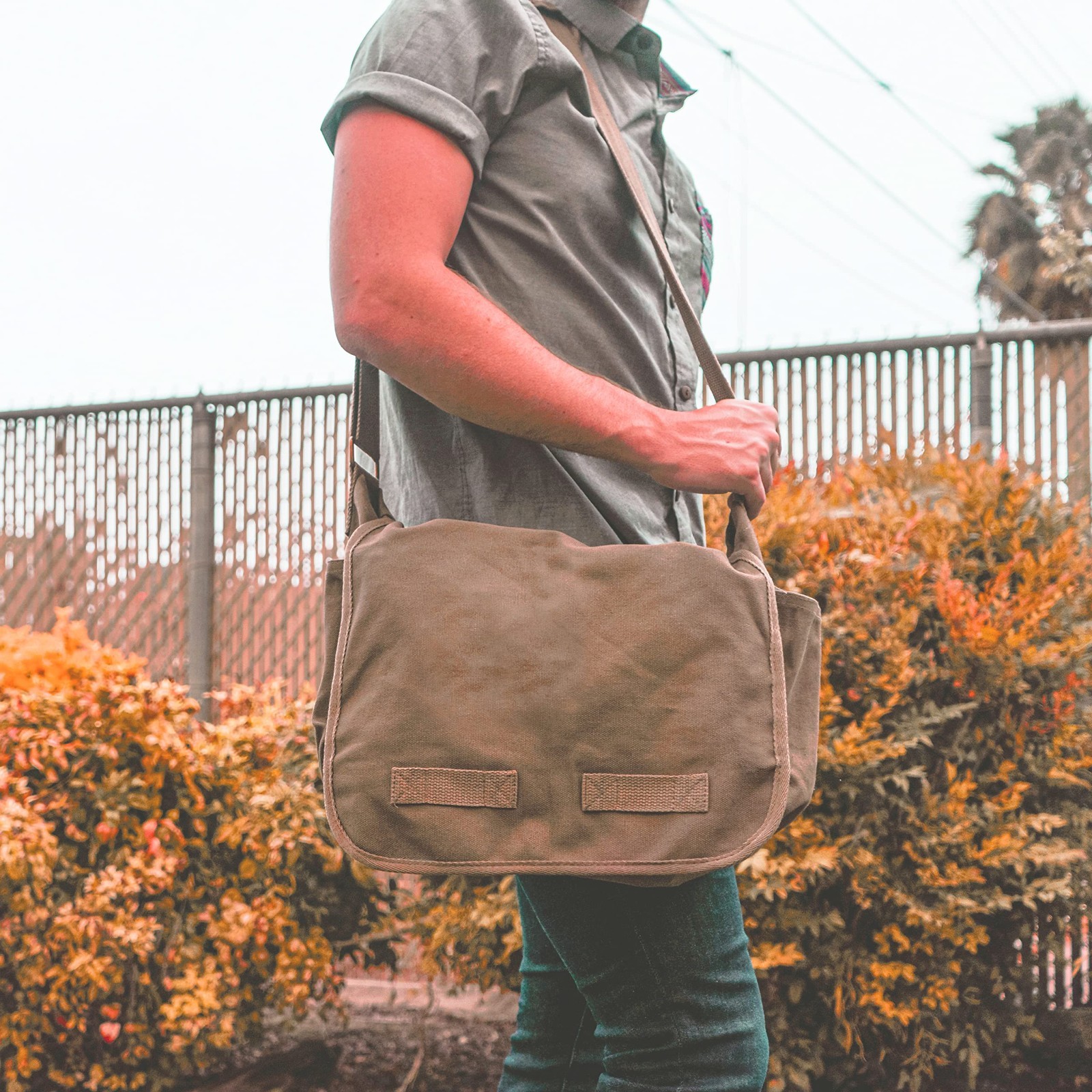 Vintage Messenger Bag – Heavyweight Cotton Canvas Shoulder Bag with Upgraded Fea