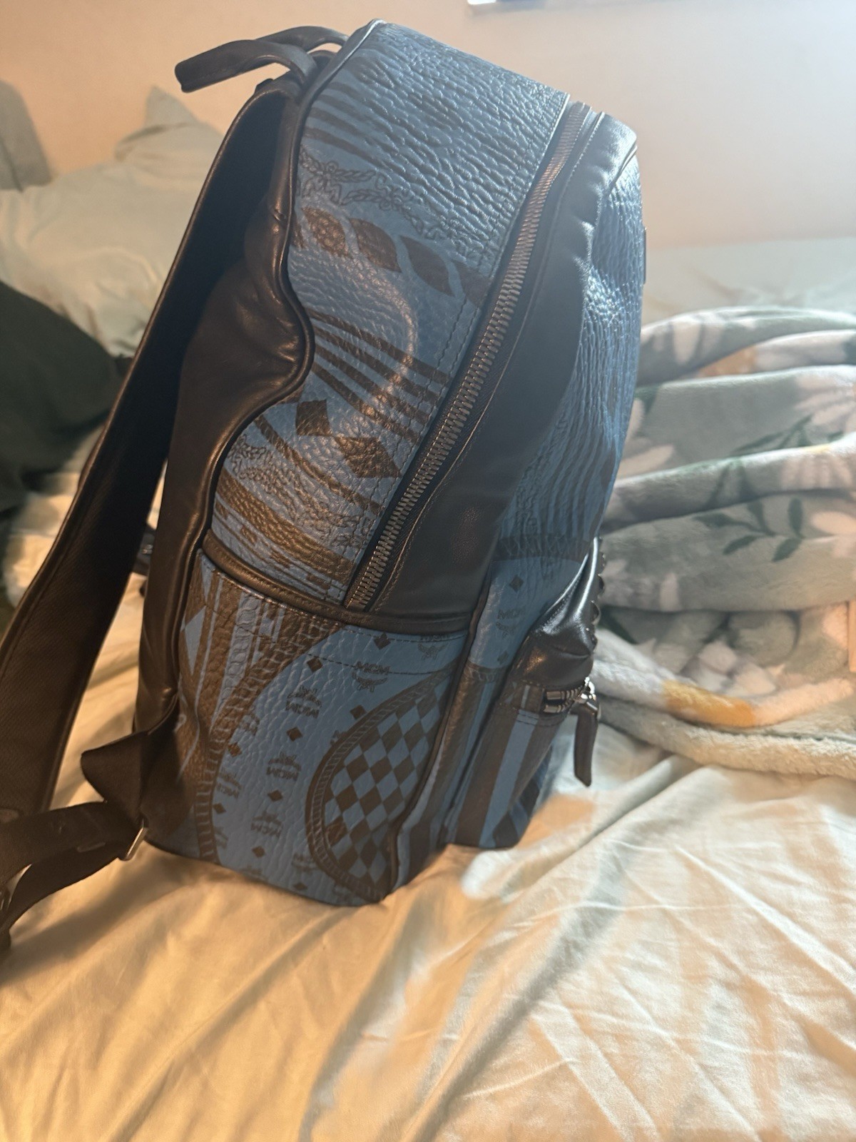 MCM Rare Stark Baroque Print Backpack Munich Blue