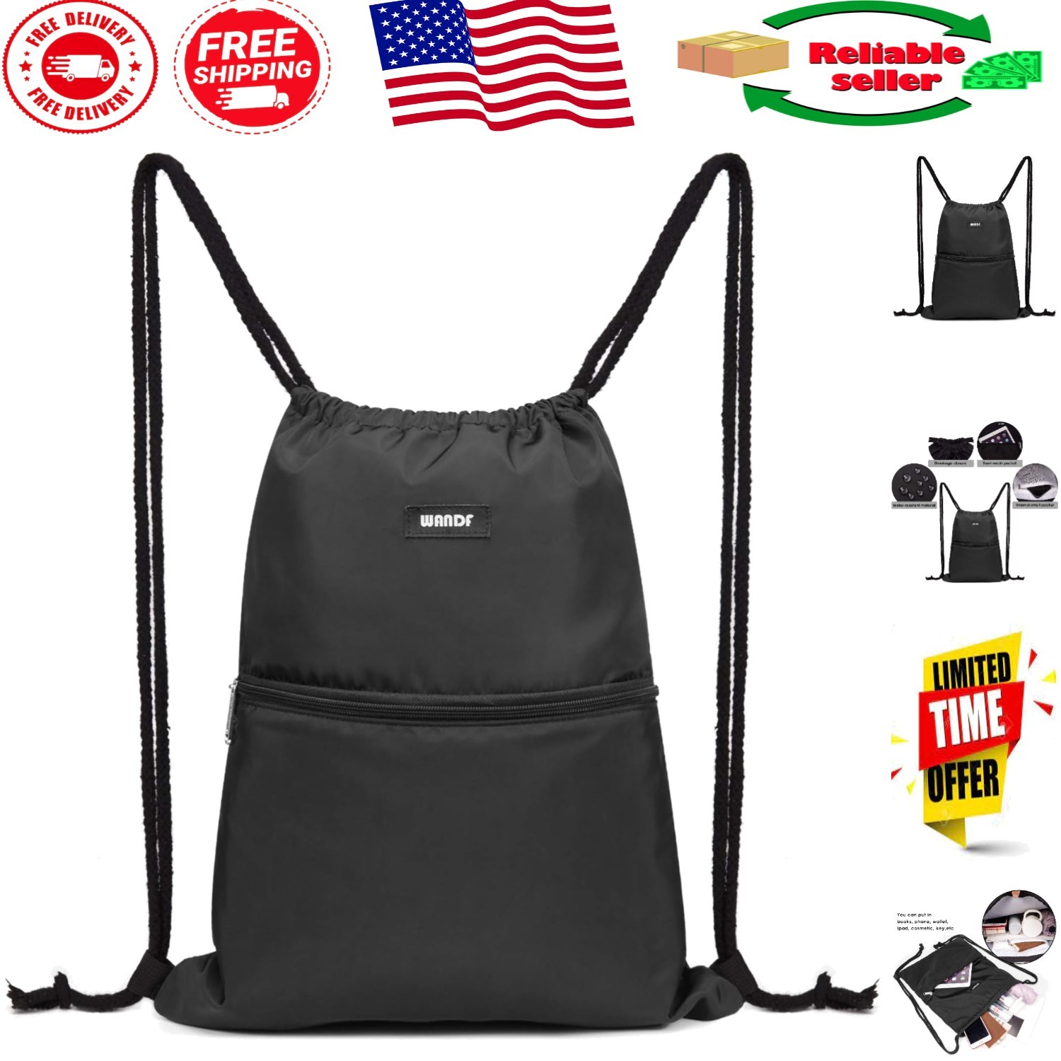 Thickened Drawstrings & Durable Nylon Backpack for Sports, Yoga, and Travel