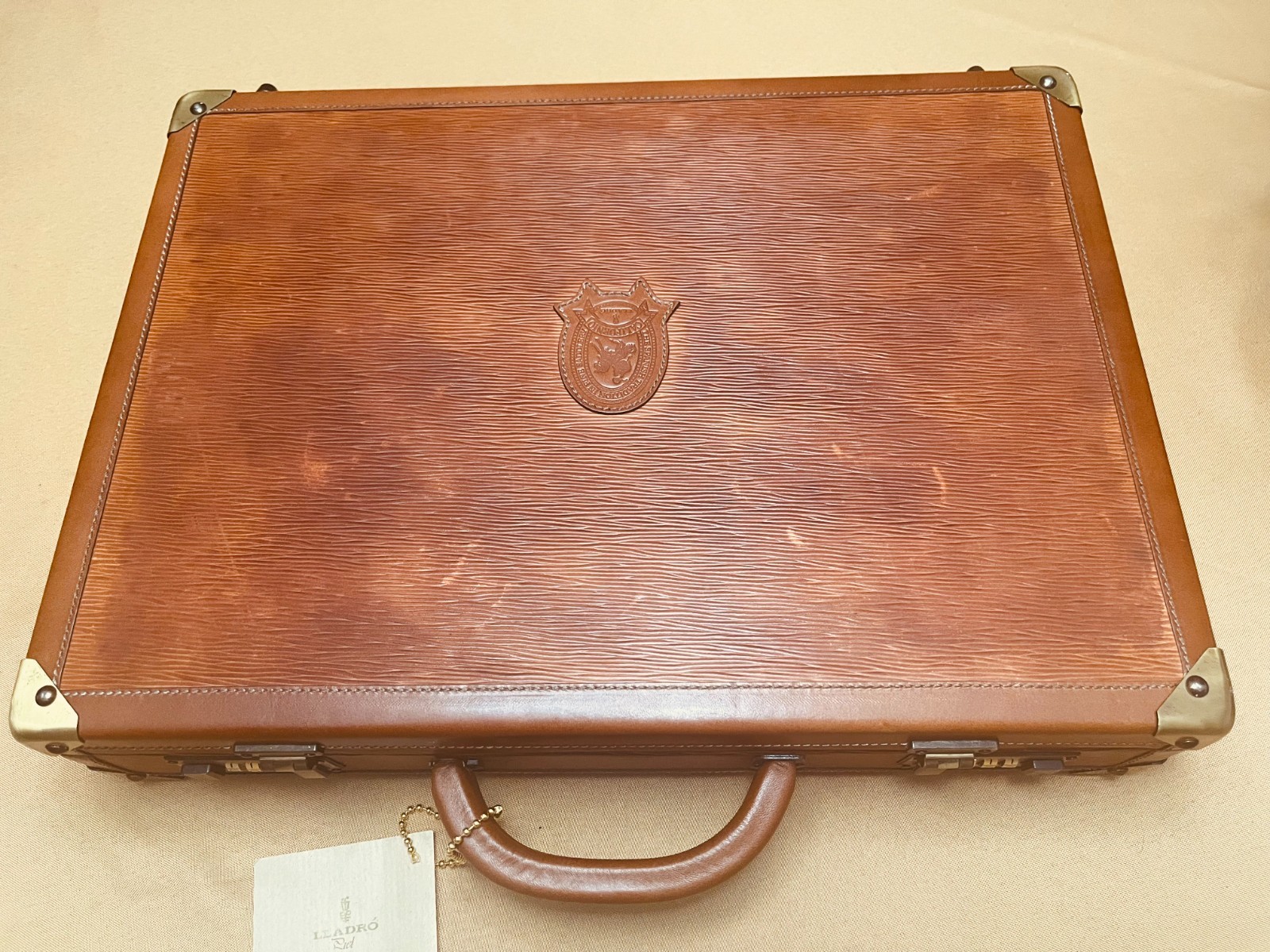 LLADRO “CALIFORNIO” Vintage Tan Leather Briefcase / Attaché / Trunk – SPAIN