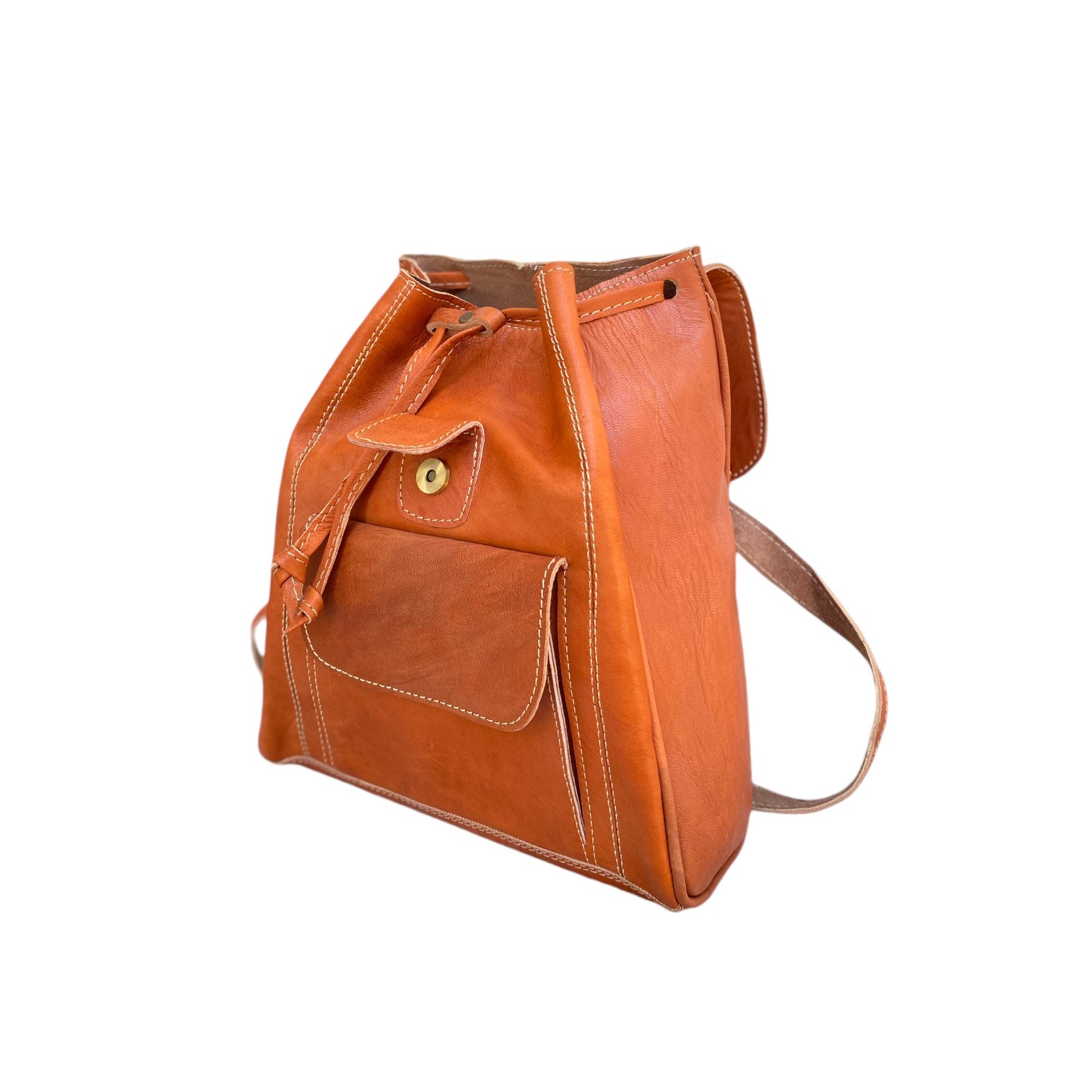 Cognac Leather Backpack Handmade Morocco Artisan Zip Genuine Leather
