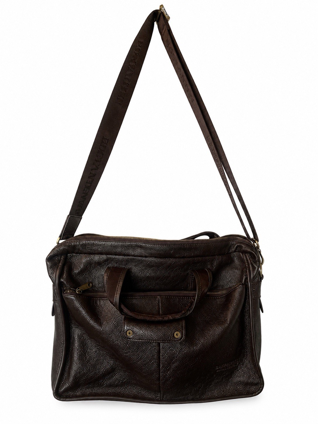 Bostanten Brown Pebbled Leather Briefcase Messenger Laptop Bag Shoulder Strap