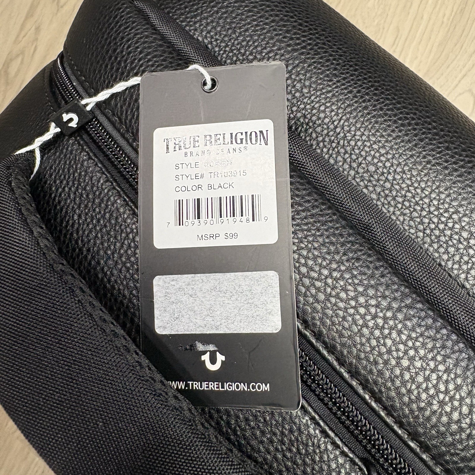 NWT True Religion Black Backpack Zip Closure Adjustable Strap Outer Pockets