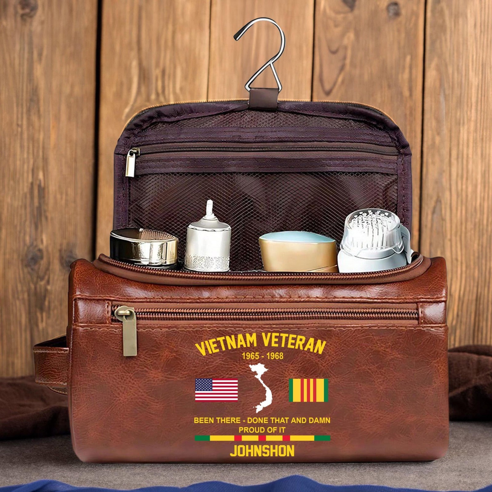 Personalized Vietnam Veteran Leather Toiletry Bag Military Gift Dad Grandpa