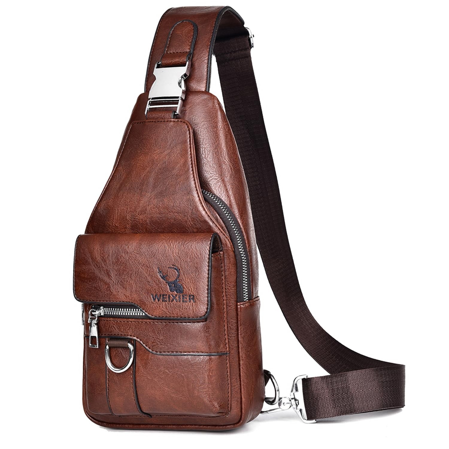Sling Bag For Men Crossbody Chest Bag PU Leather Shoulder Purse Travel Pack