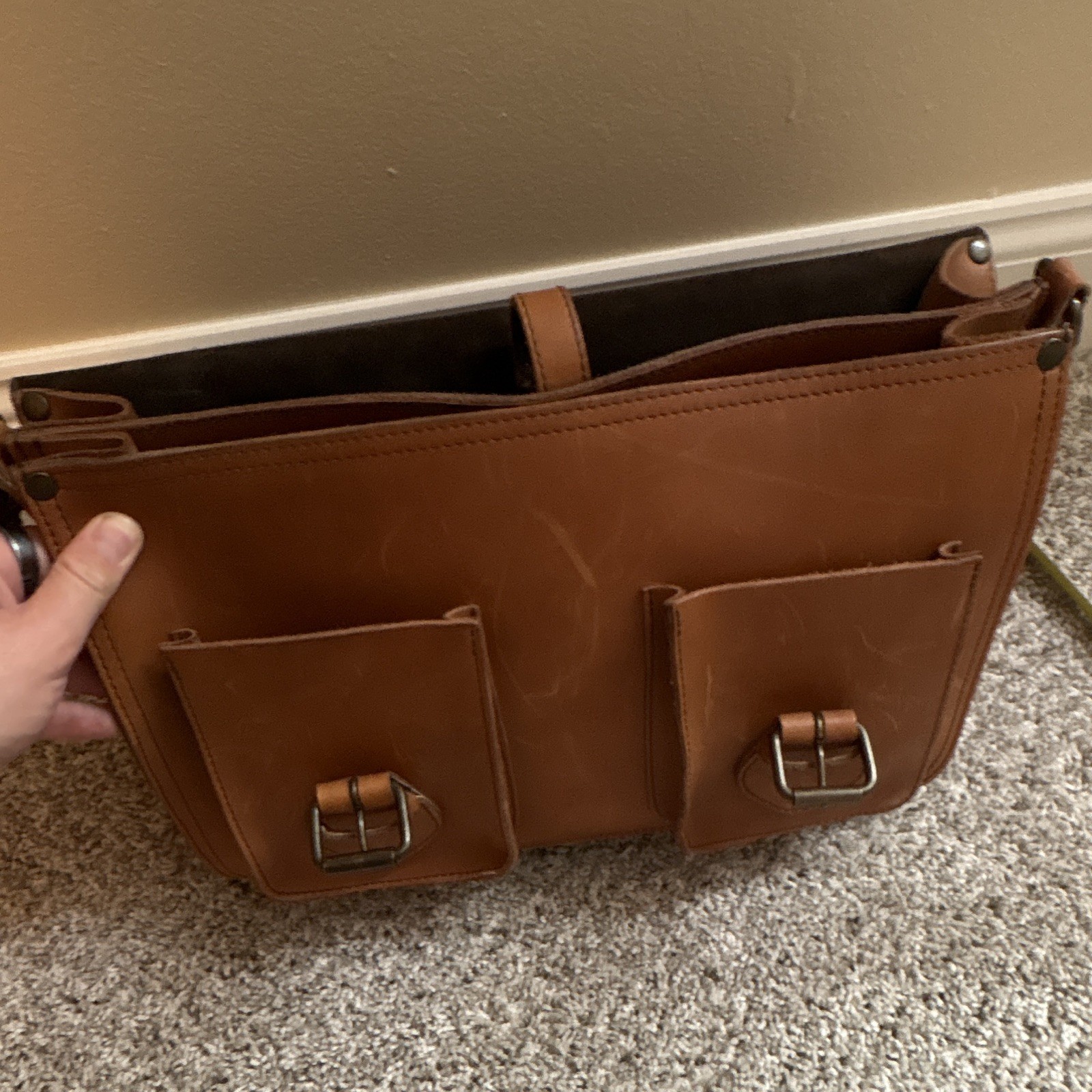 Buffalo Jackson Trading Denver Leather Briefcase Brown Bag w/Strap