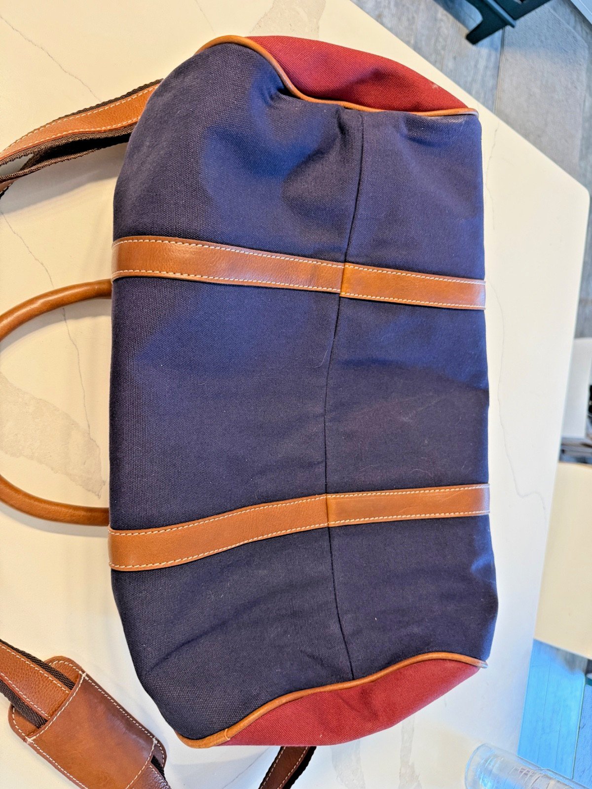 F. H. Wadsworth NYC Canvas/Leather trim Duffel, Classic Navy/Burgundy, EUC