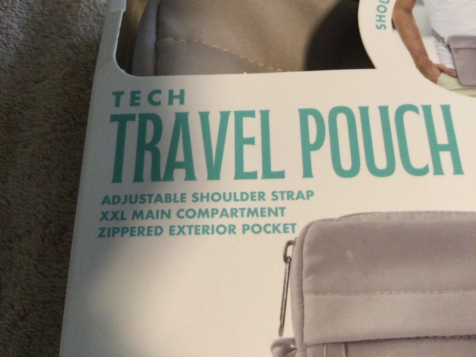 Men’s Tech Travel Gray Pouch XXL Adj Shoulder Strap & Zipper Exterior Pockets