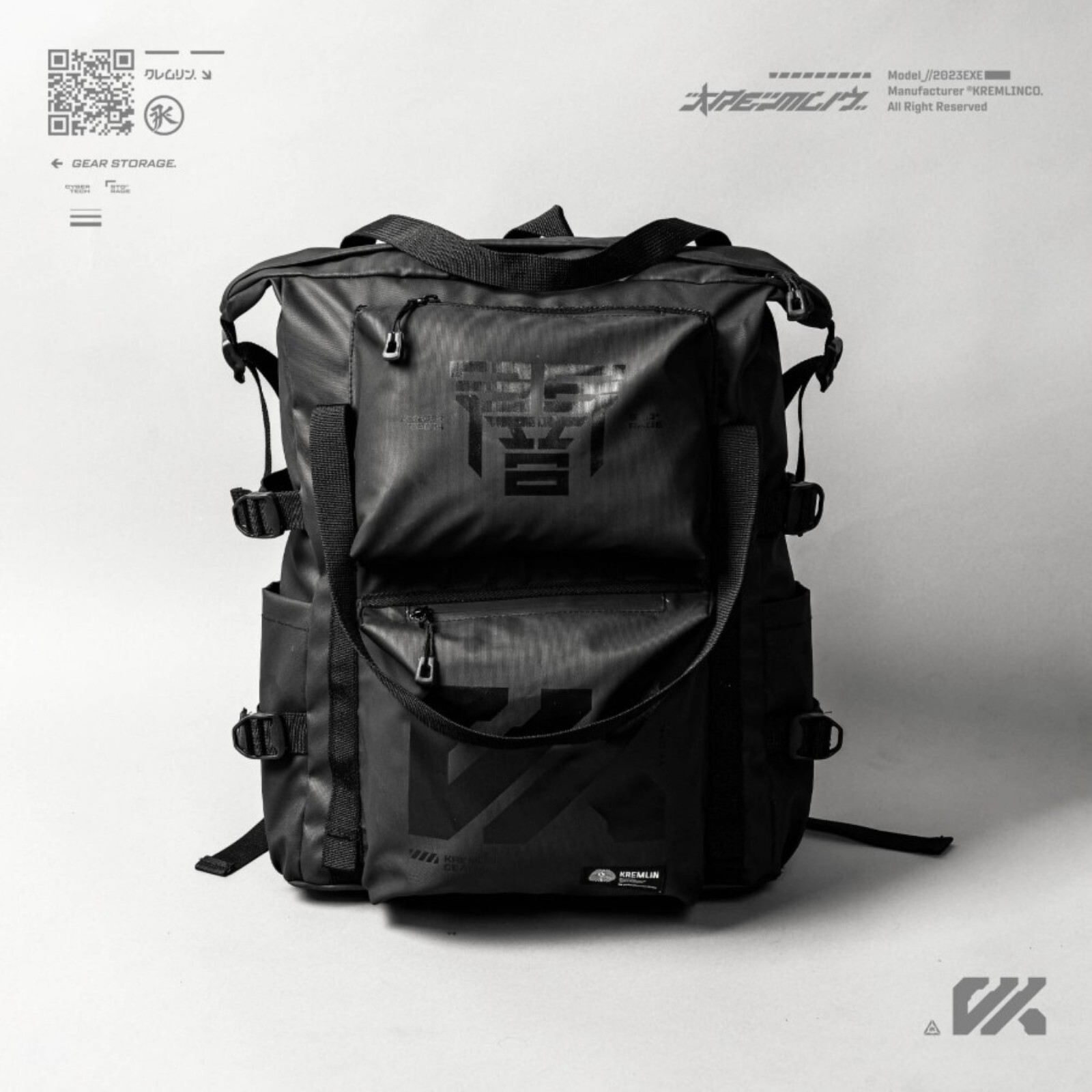 Kremlin Detroit Black Backpack Carrier Futuristic Fullzip Backpack Crossbody