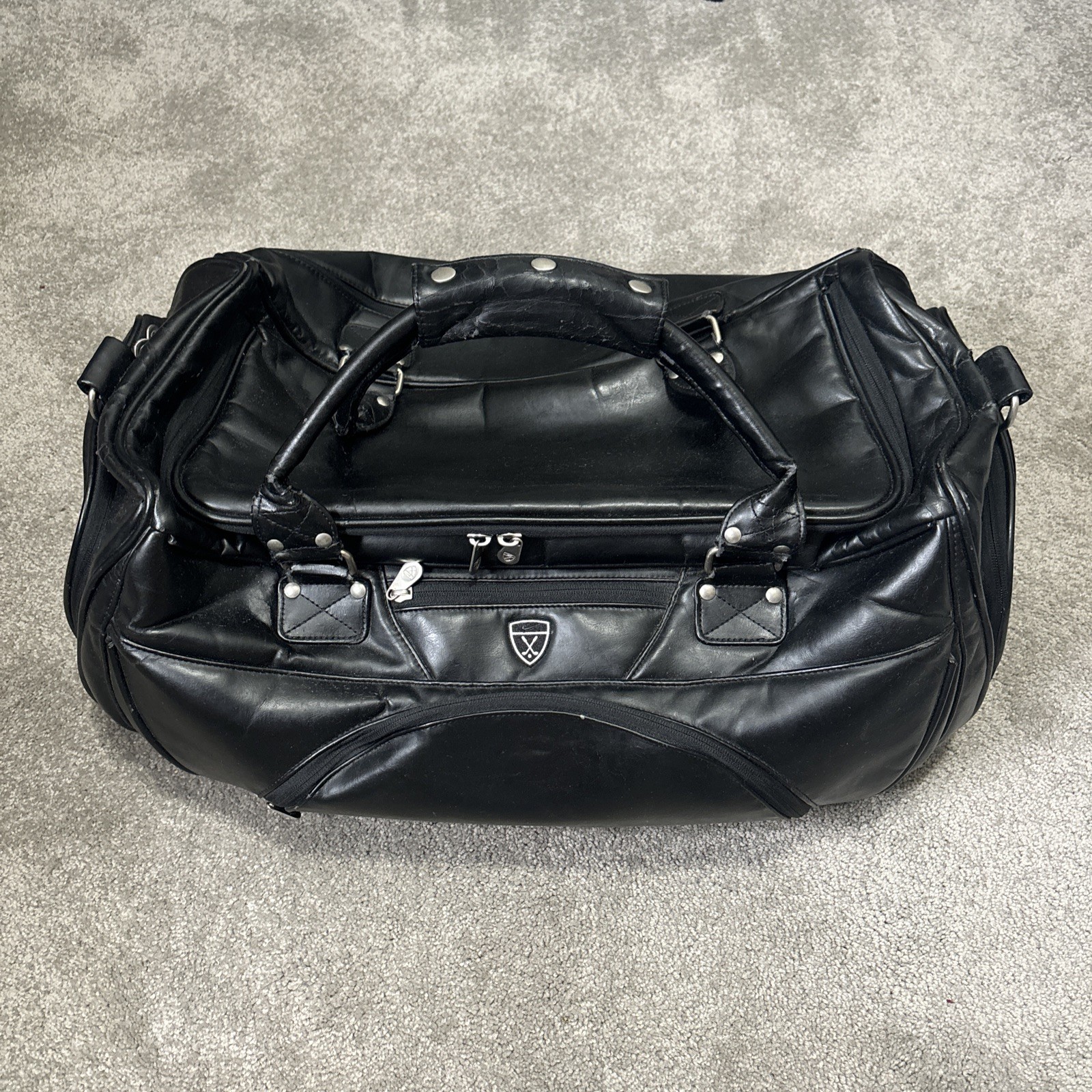 VTG Leather Nike Golf Weekender Duffel Bag Black Large