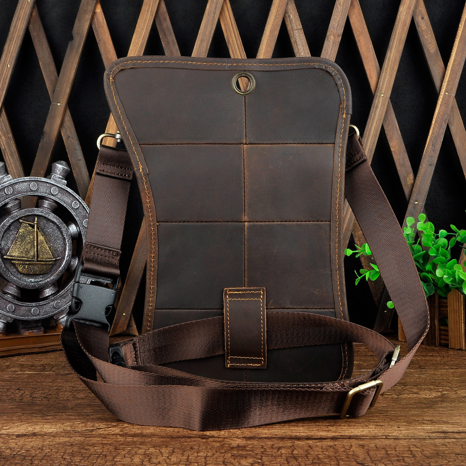 Mens Waist Pack Messenger Shoulder Bag Genuine Leather Motorcycle Drop Leg Bag