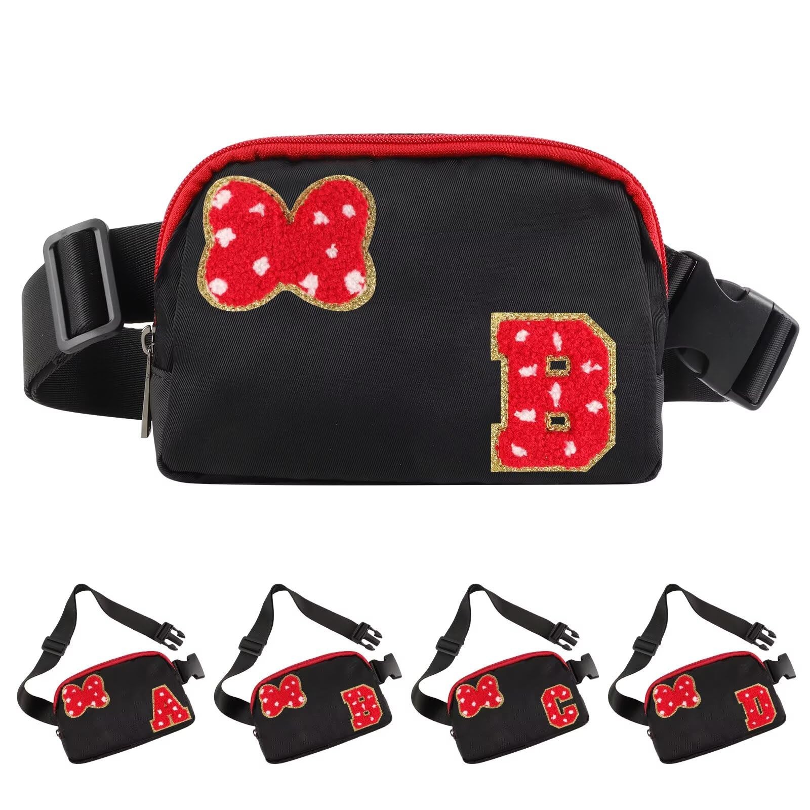 Initial Letter Bow Mouse-Ear Fanny Pack for 7.48 x 2.1 x 5.11 inches, Black