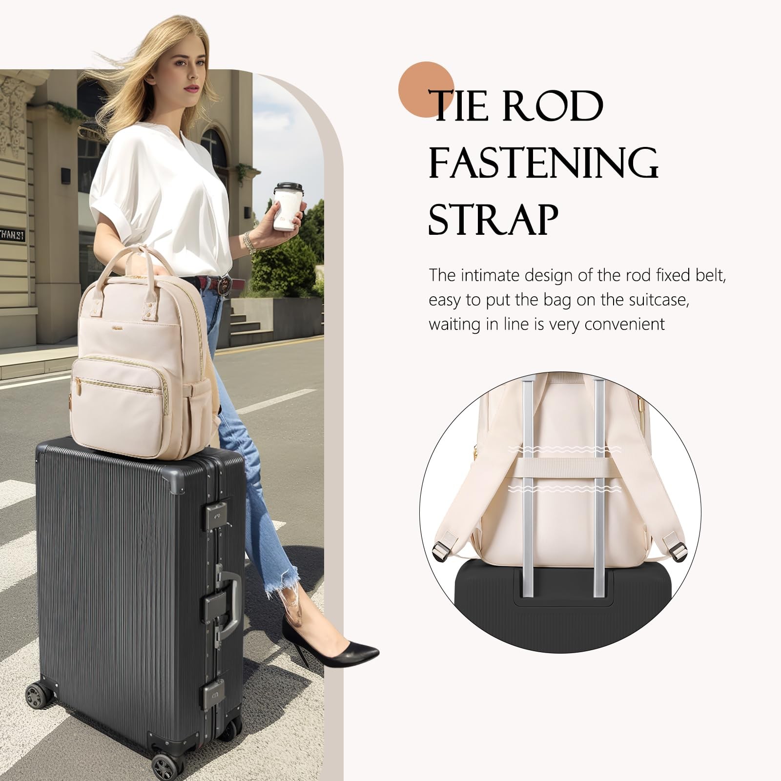 Laptop Backpack Women 16 Inch Teacher Compartment Waterproof Carry On Beige