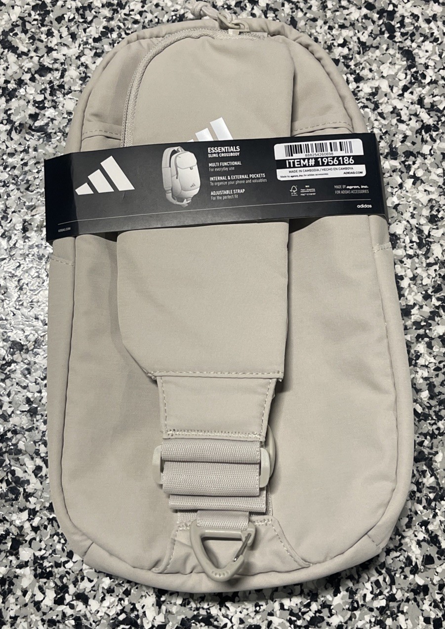 Adidas Essentials Sling Crossbody Bag Multi Pocket Tan/Beige Travel NEW