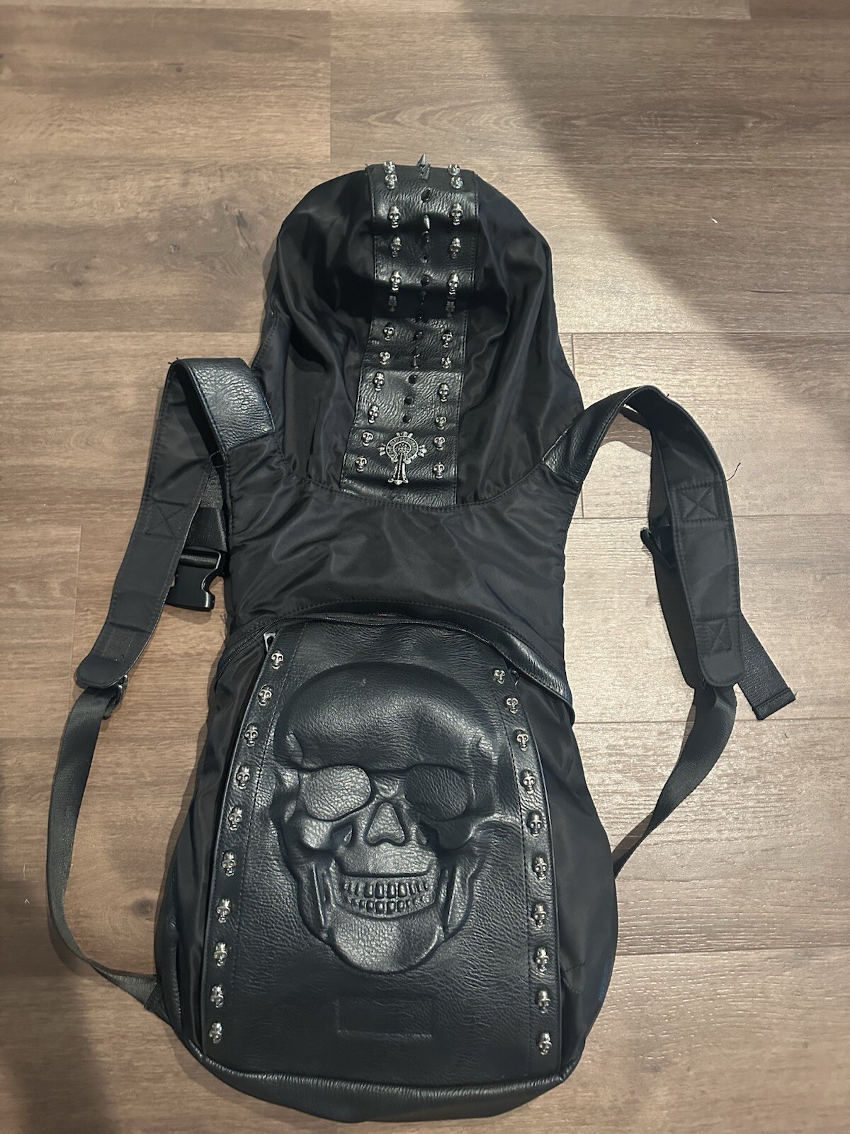 Complex 3D Spiked Skull Hooded Backpack, Gothic Pu Leather Biker Bag