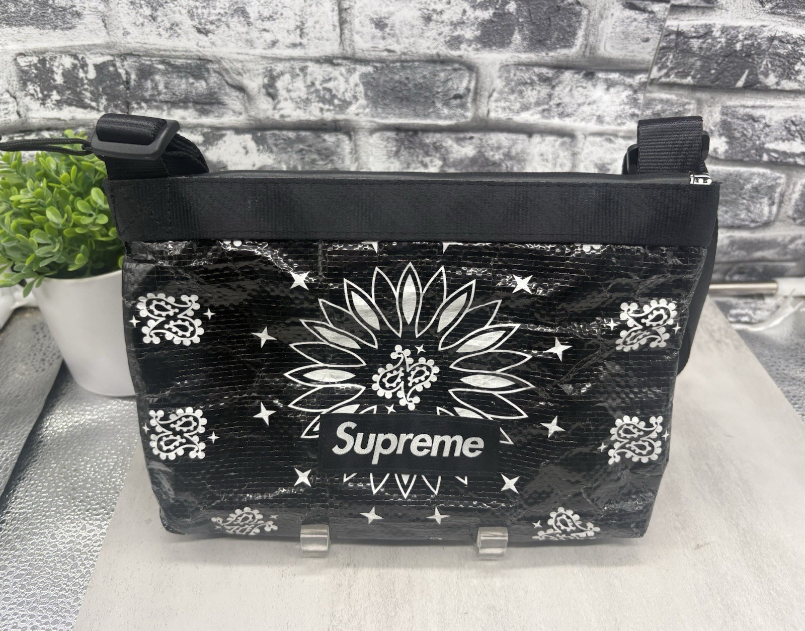 Supreme Black Bandanna Paisley Crossbody Shoulder Bag Tarp Purse