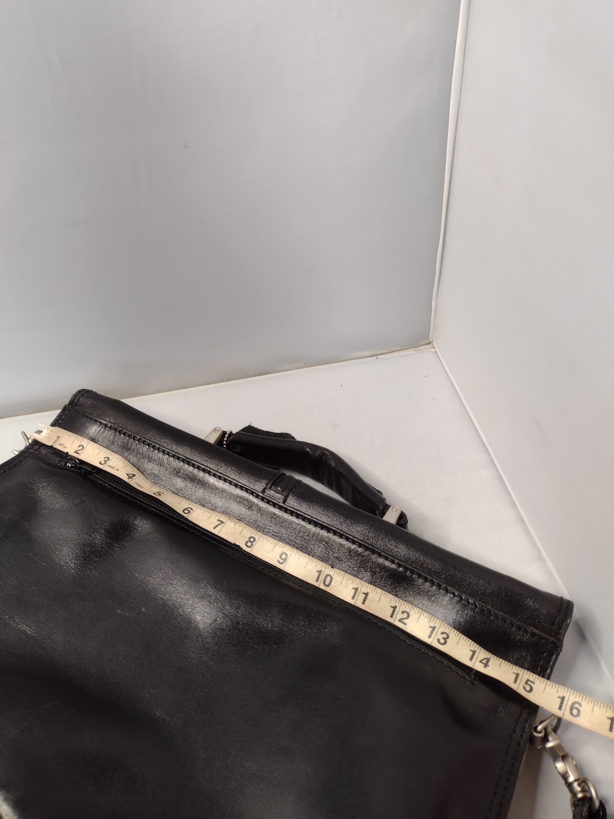 Amiet Leopard Black Leather Briefcase Portfolio File Folder Document