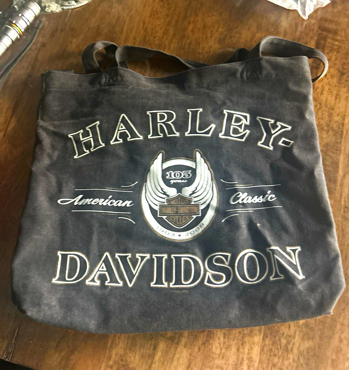 Harley-Davidson Black Logo Tote Bag Zip Closure Inner Pockets Double Handles