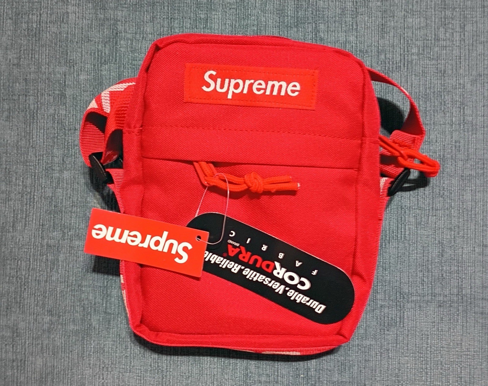 Supreme Small Red Crossbody Shoulder Bag, Adjustable Strap, Zip Closure